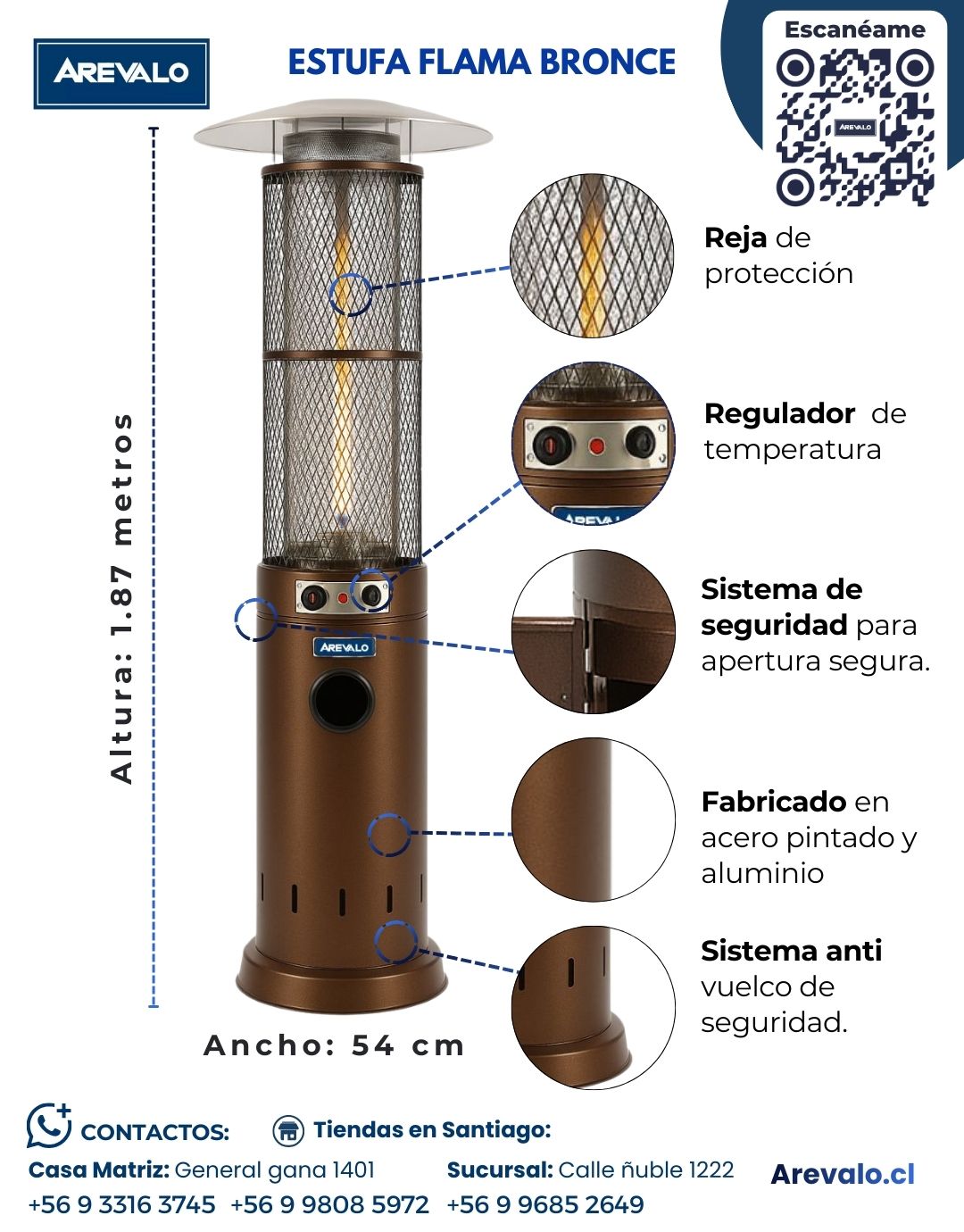 Estufa De Patio Modelo Flama Color Bronce+ Cobertor De Regalo - Imagen 4