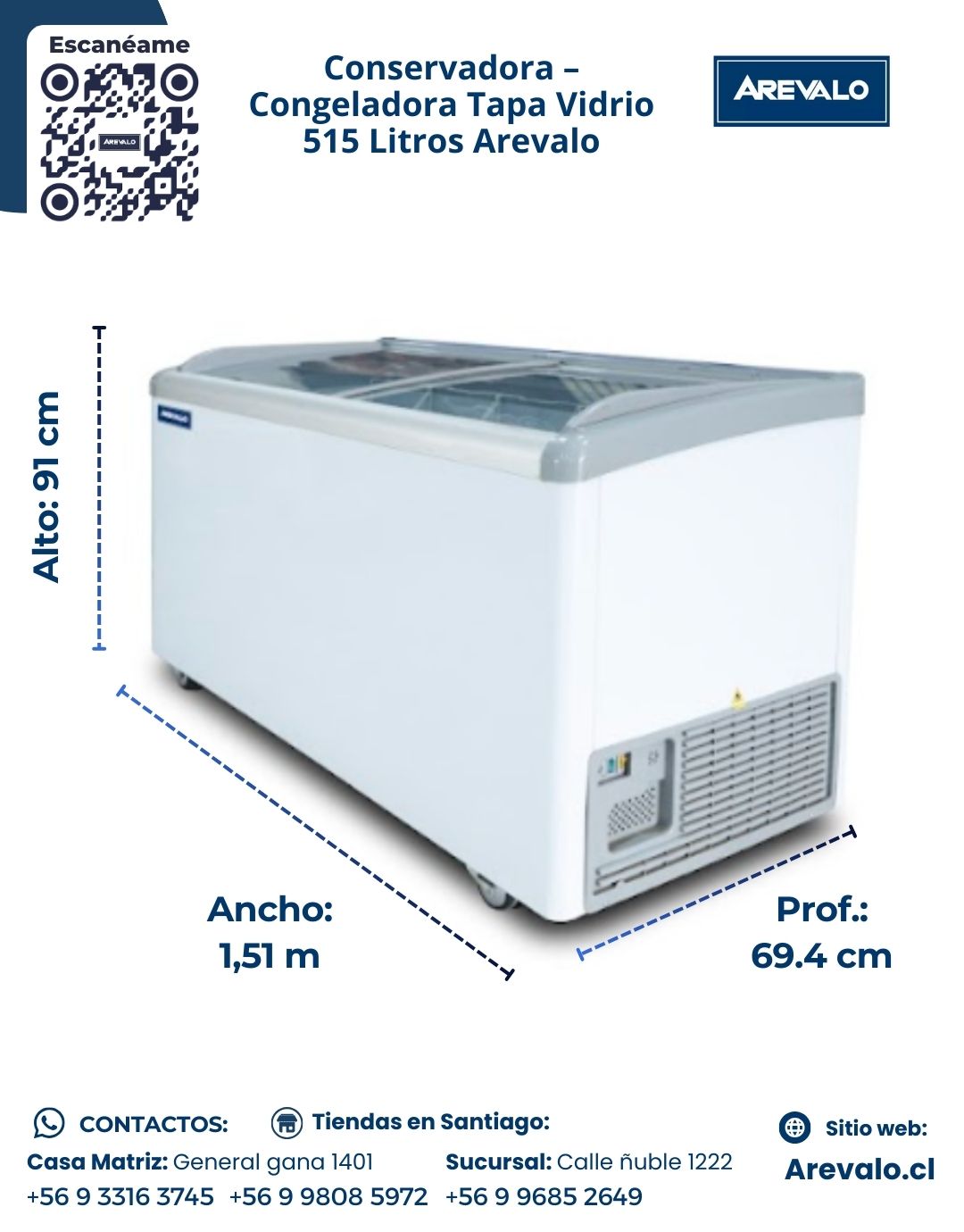 Conservadora - Congeladora Tapa Vidrio 515 Litros Arevalo (Para Congelados) - Imagen 3
