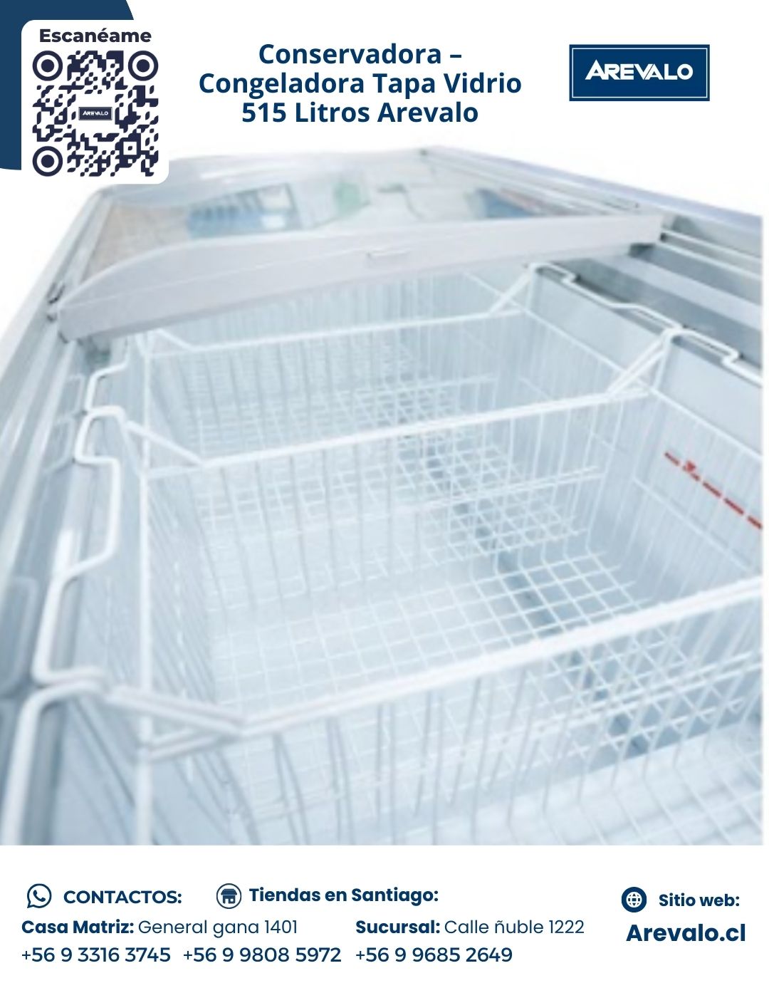 Conservadora - Congeladora Tapa Vidrio 515 Litros Arevalo (Para Congelados) - Imagen 2