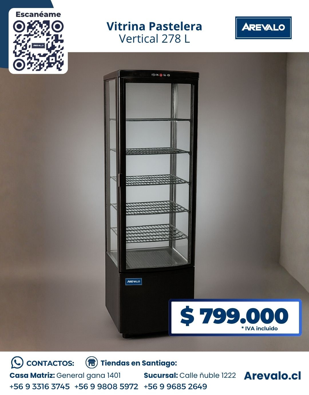Vitrina Pastelera Vertical Negra 278 Litros - Imagen 6