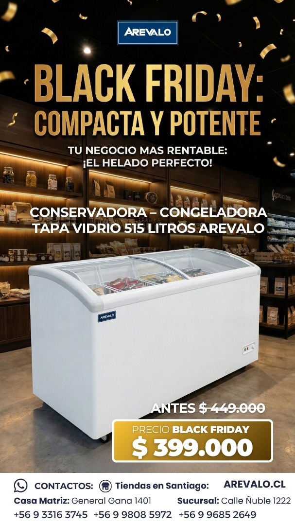 Conservadora - Congeladora Tapa Vidrio 515 Litros Arevalo (Para Congelados)