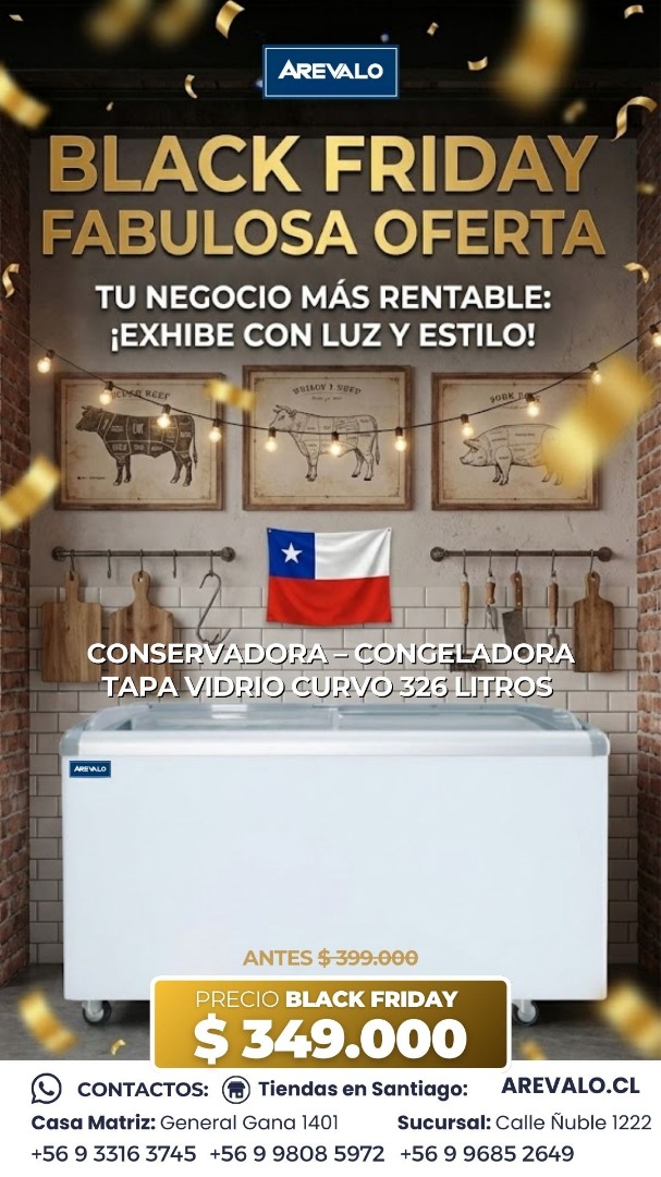 Conservadora - Congeladora Tapa Vidrio Curvo 326 Litros Arevalo