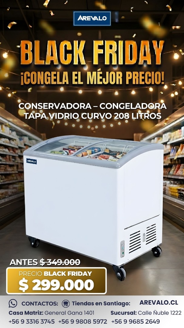 Conservadora - Congeladora Tapa Vidrio Curvo 208 Litros
