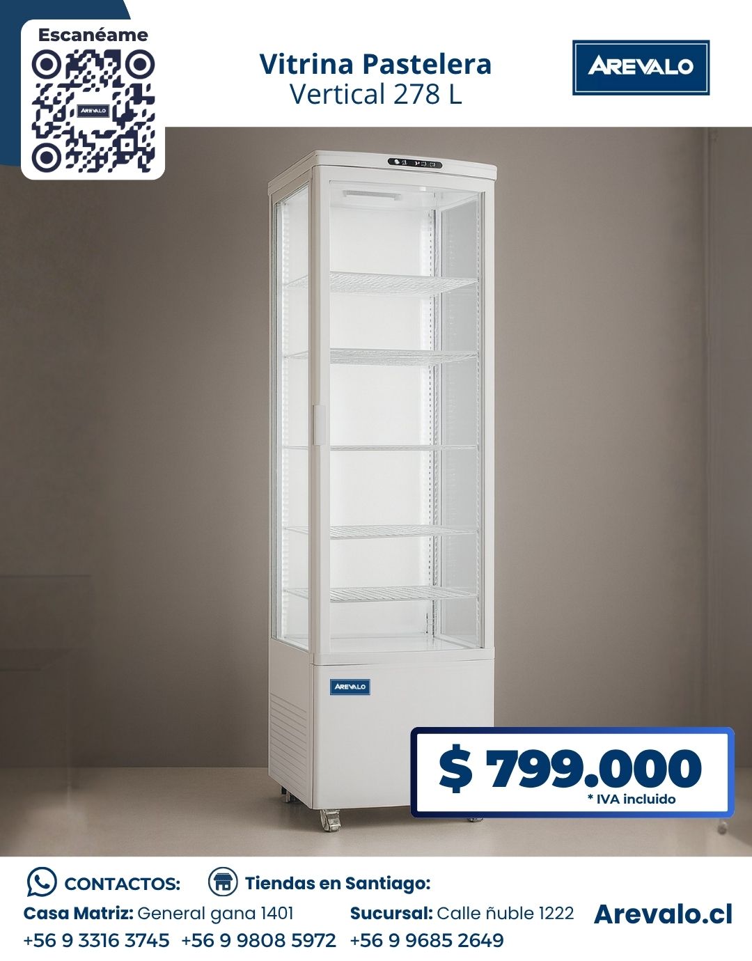 Vitrina Pastelera Vertical Blanca 278 Litros - Imagen 5