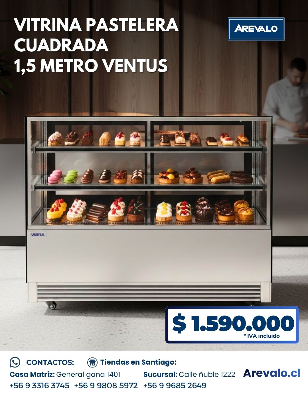 Vitrina Pastelera Cuadrada 1,5 Metro Ventus VP-1500C - Imagen 9