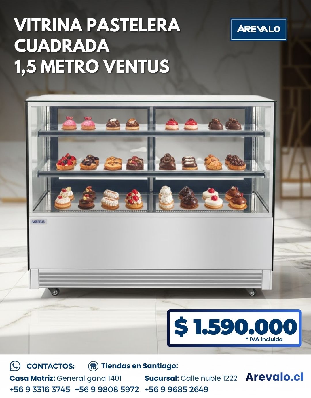 Vitrina Pastelera Cuadrada 1,5 Metro Ventus VP-1500C - Imagen 10