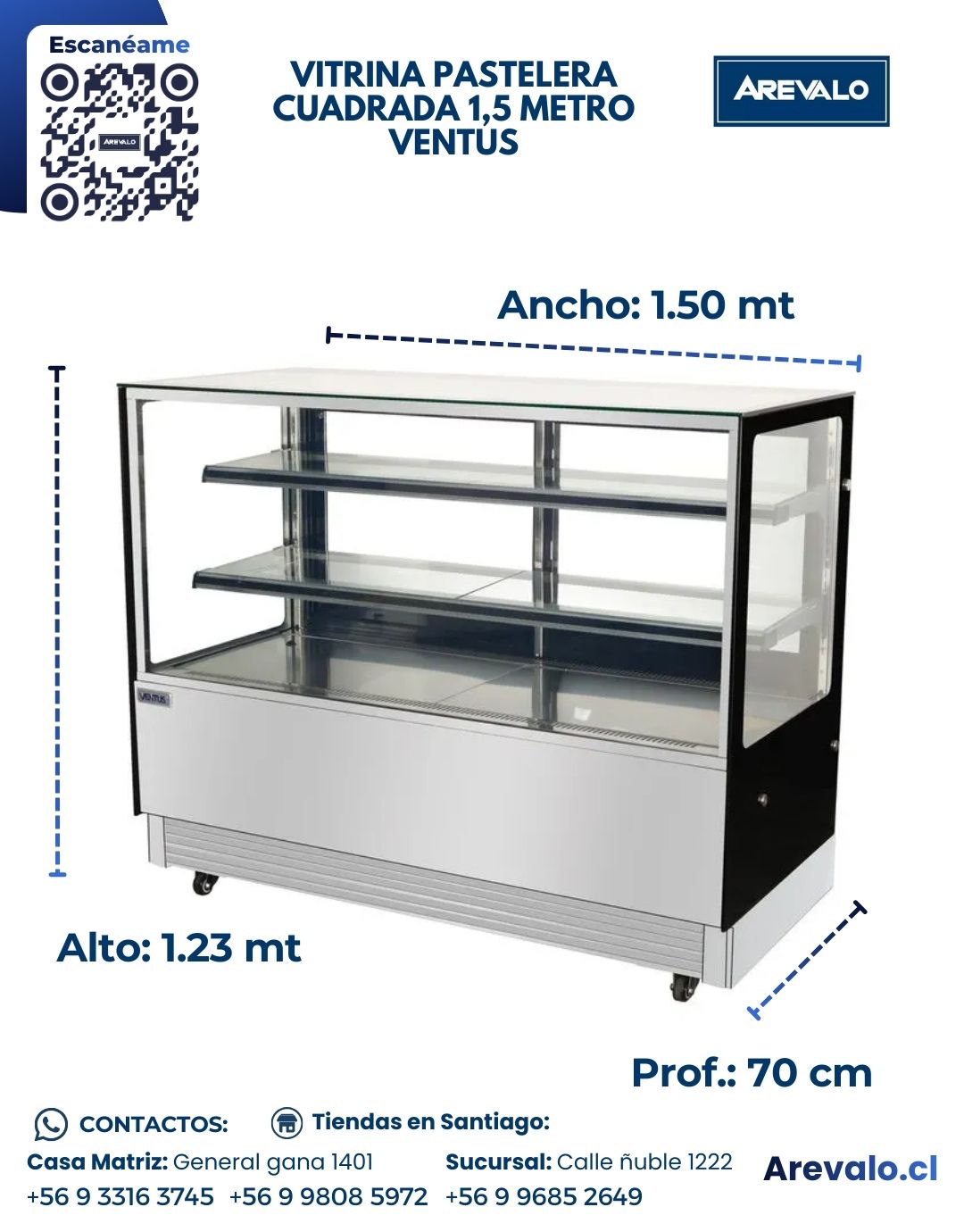 Vitrina Pastelera Cuadrada 1,5 Metro Ventus VP-1500C - Imagen 4