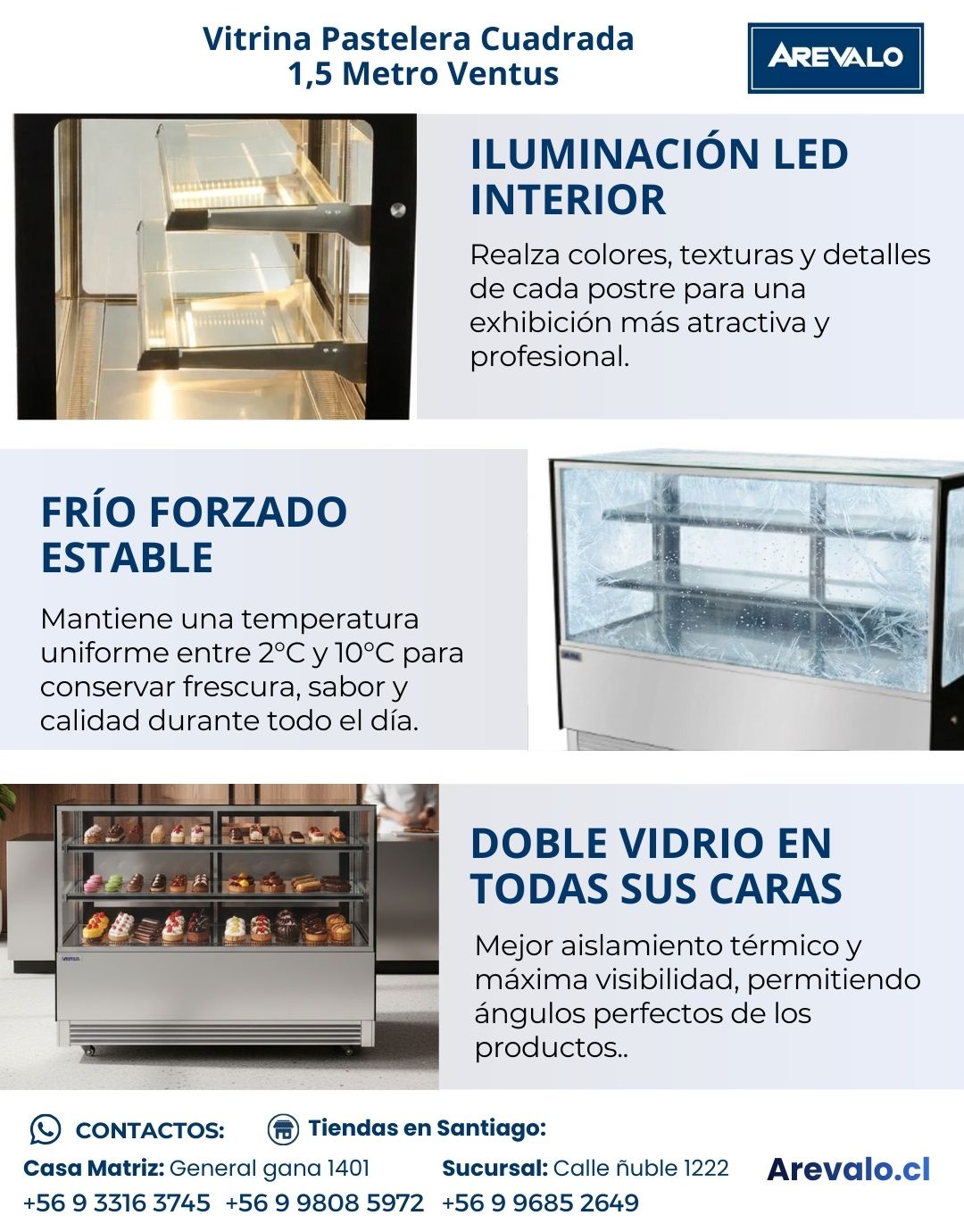 Vitrina Pastelera Cuadrada 1,5 Metro Ventus VP-1500C - Imagen 6