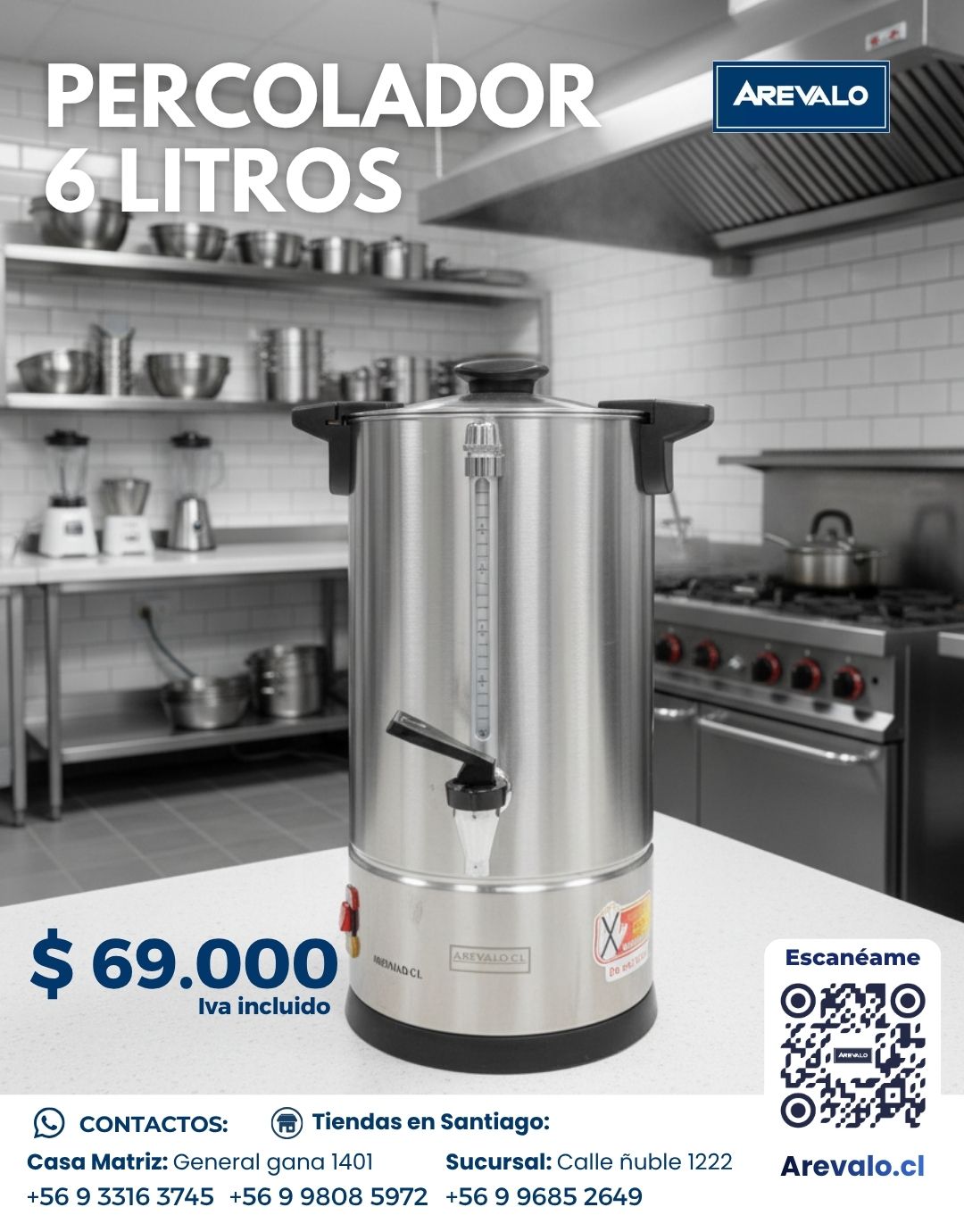 Hervidor de Agua (Percolador ) 6 Litros – AREVALO - Imagen 7