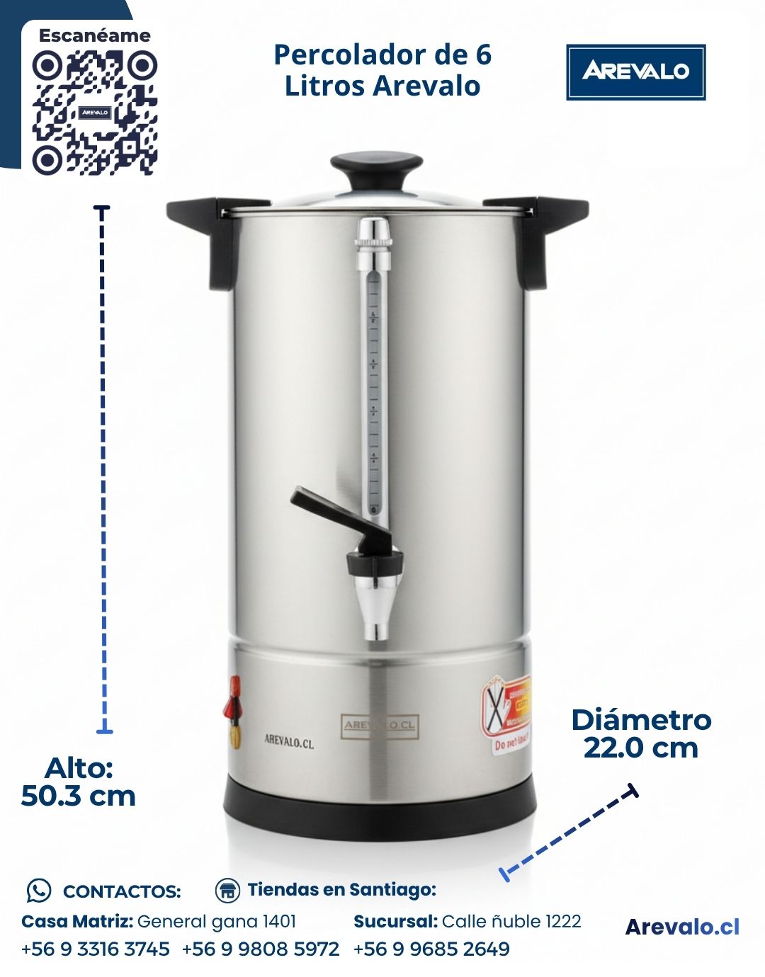 Hervidor de Agua (Percolador ) 6 Litros – AREVALO - Imagen 2