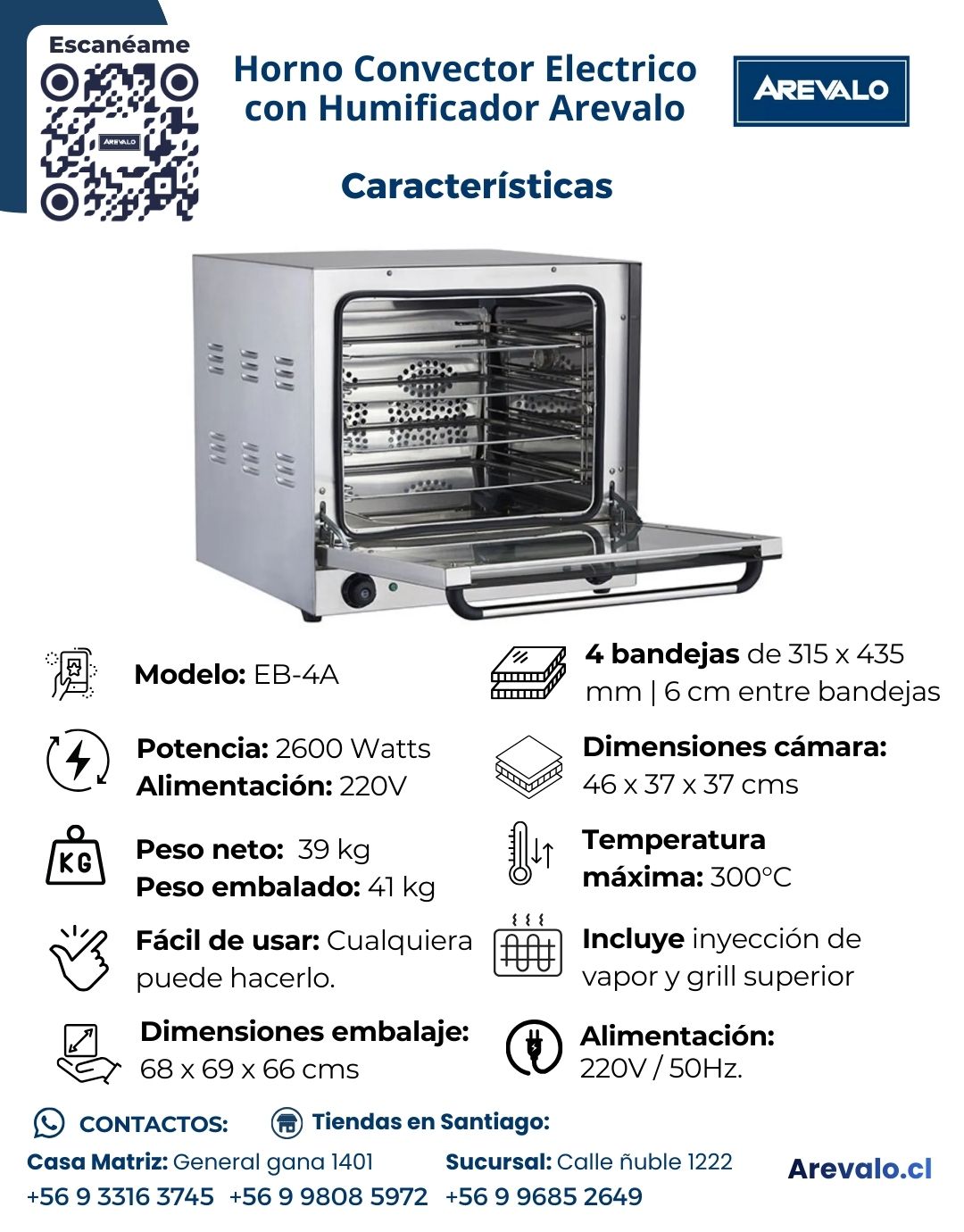 Horno Convector Eléctrico con Humificador Arevalo - Imagen 3