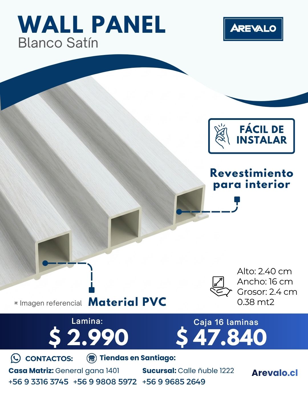 Wall Panel – Revestimiento Arevalo Color Blanco Satin
